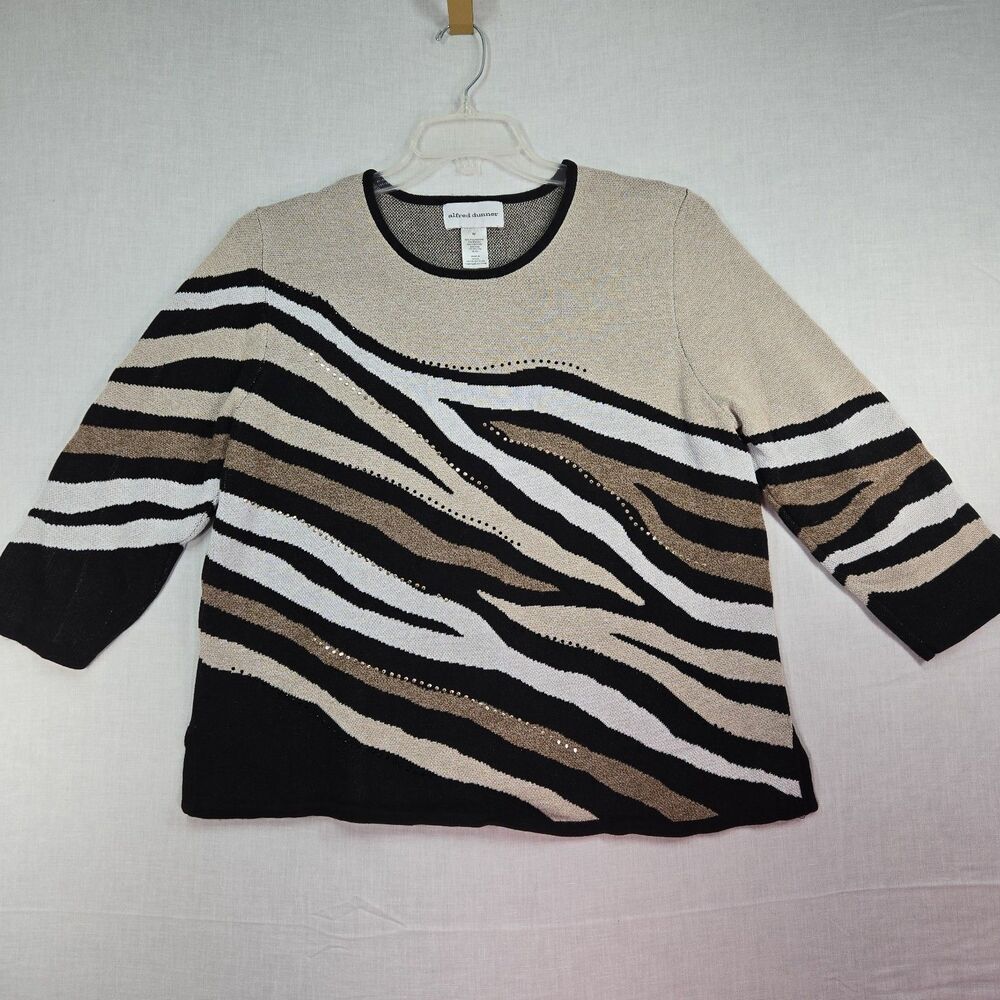 Alfred Dunner Women's Animal Jacquard Crew Neck Sweater Medium Embellished Bling